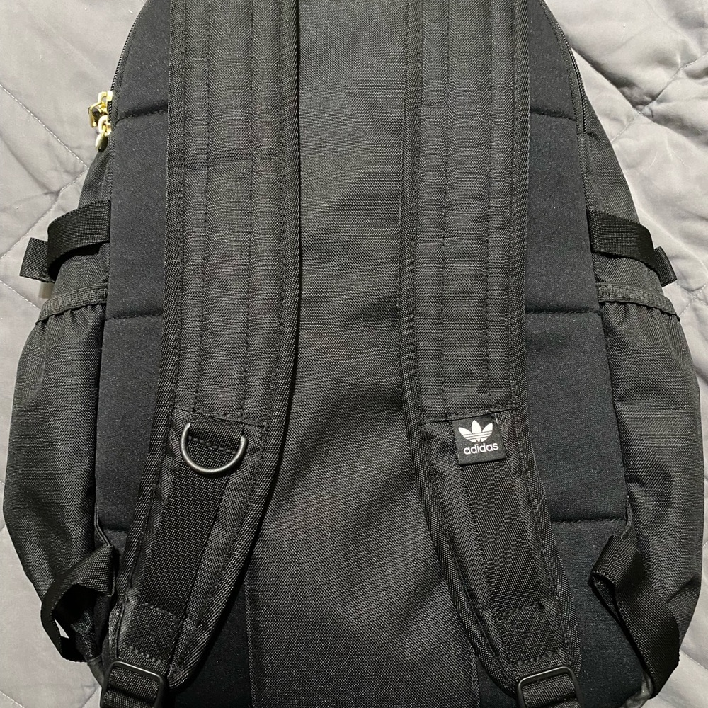 Adidas Originals Trefoil Patch Black Backpack with Gold Accents - Picture 2 of 8